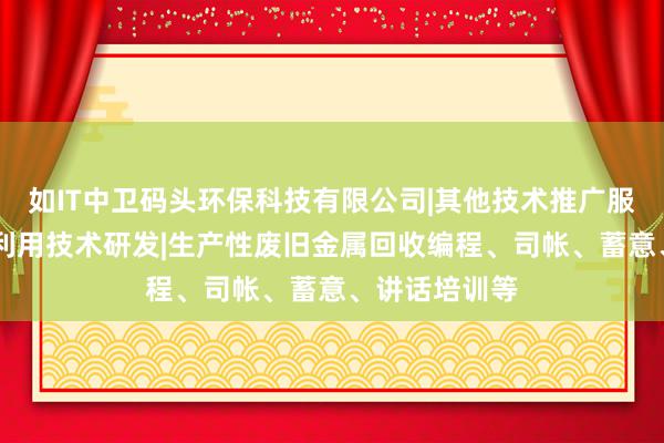 如IT中卫码头环保科技有限公司|其他技术推广服务|资源再生利用技术研发|生产性废旧金属回收编程、司帐、蓄意、讲话培训等